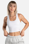 Front View of White Ribbed Cropped Tank Top