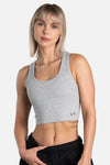Front View of Light Heather Gray Ribbed Cropped Tank Top