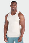 Front View of Oatmeal Script Ribbed Fitted Tank