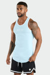 Front View of Light Blue Script Ribbed Relaxed Fit Tank