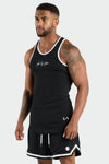 Front View of Black Script Ribbed Relaxed Fit Tank