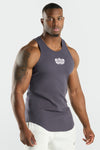 Front View of Charcoal Skull Ribbed Relaxed Fit Tank