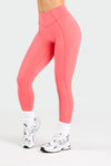 Front View of Hot Coral Tempo Scrunch Butt Leggings