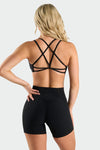 Back View of Black Tempo Strappy Back Sports Bra