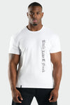 Front View of White Train Like A Freak Gothic Swole Tee
