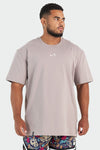 Front Image of Warm Taupe Back Script Oversized Tee