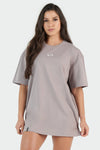 Front Image of Warm Taupe GTS Back Script Oversized Tee