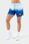 Front Image of TLF Blue Geo Ombre Mesh 5” Shorts 