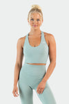 Front Image of Tempo Racerback Sports Bra Sage Green