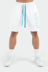 Front View of White Bio Blue Varsity Shorts 2.0