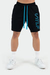 Front View of Black Bio Blue Varsity Shorts 2.0