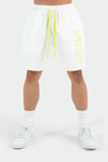 Front View of White Bio Lime Varsity Shorts 2.0