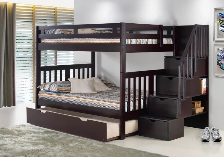 SPECIAL OF THE MONTH FOR JUNE- Full over Full Staircase Bunk Bed (TRUNDLE SEPARATELY)