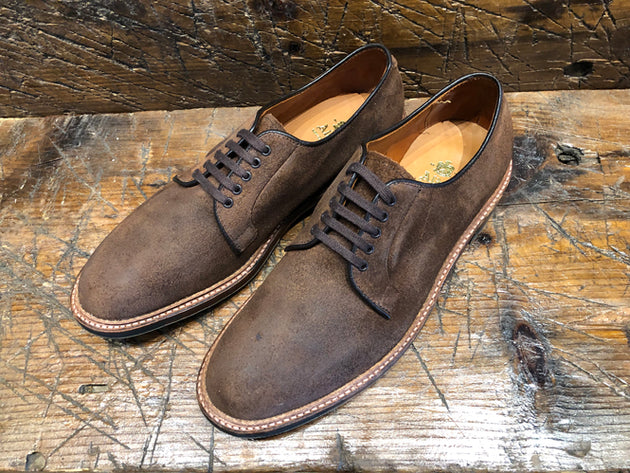 Alden Plain-Toe Blucher in Reverse Tobacco Chamois with Commando