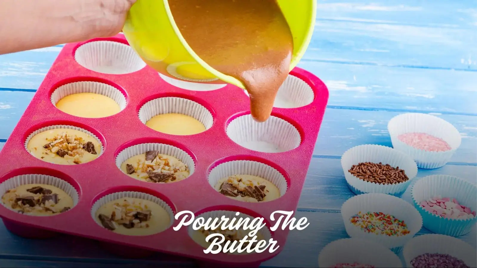 pouring the batter into the molds