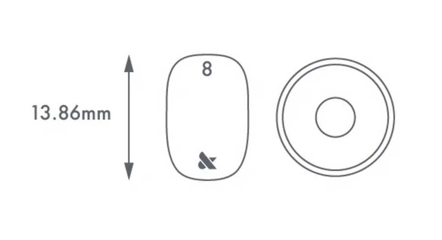 XS pointer finger length is 13.86mm length comparable to top of a AA battery 