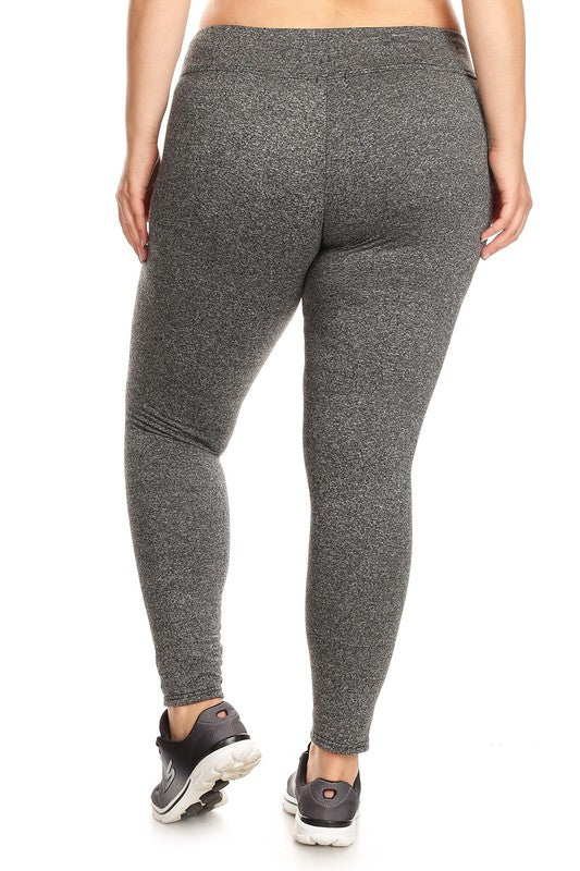 Women's Solid Fleece Sports Plus Size Leggings in Heathered Gray ...