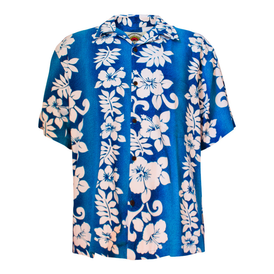 Men's hawaiian shirts | blue & white hibiscus | Oz About Oz – Oz About Oz