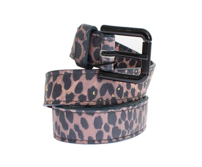 Leopard Leather Black Buckle Logo Belt