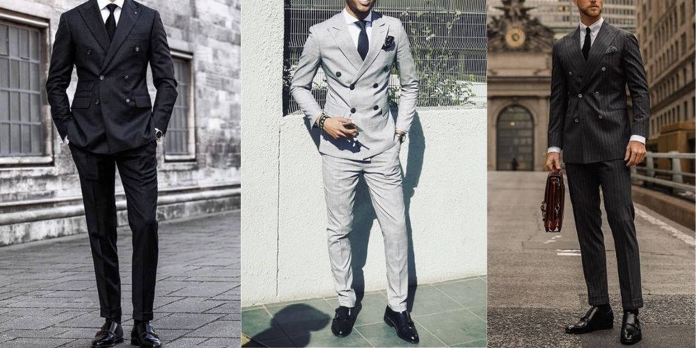 Black, grey and charcoal suits with Black Monk Straps