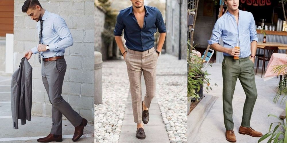 outfits with blue shirt and brown shoes