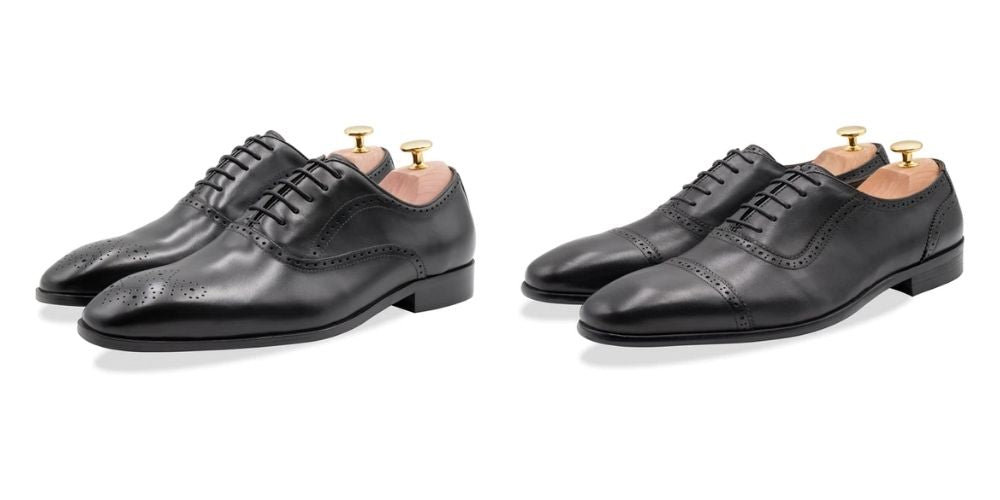 half or quarter brogue black oxfords