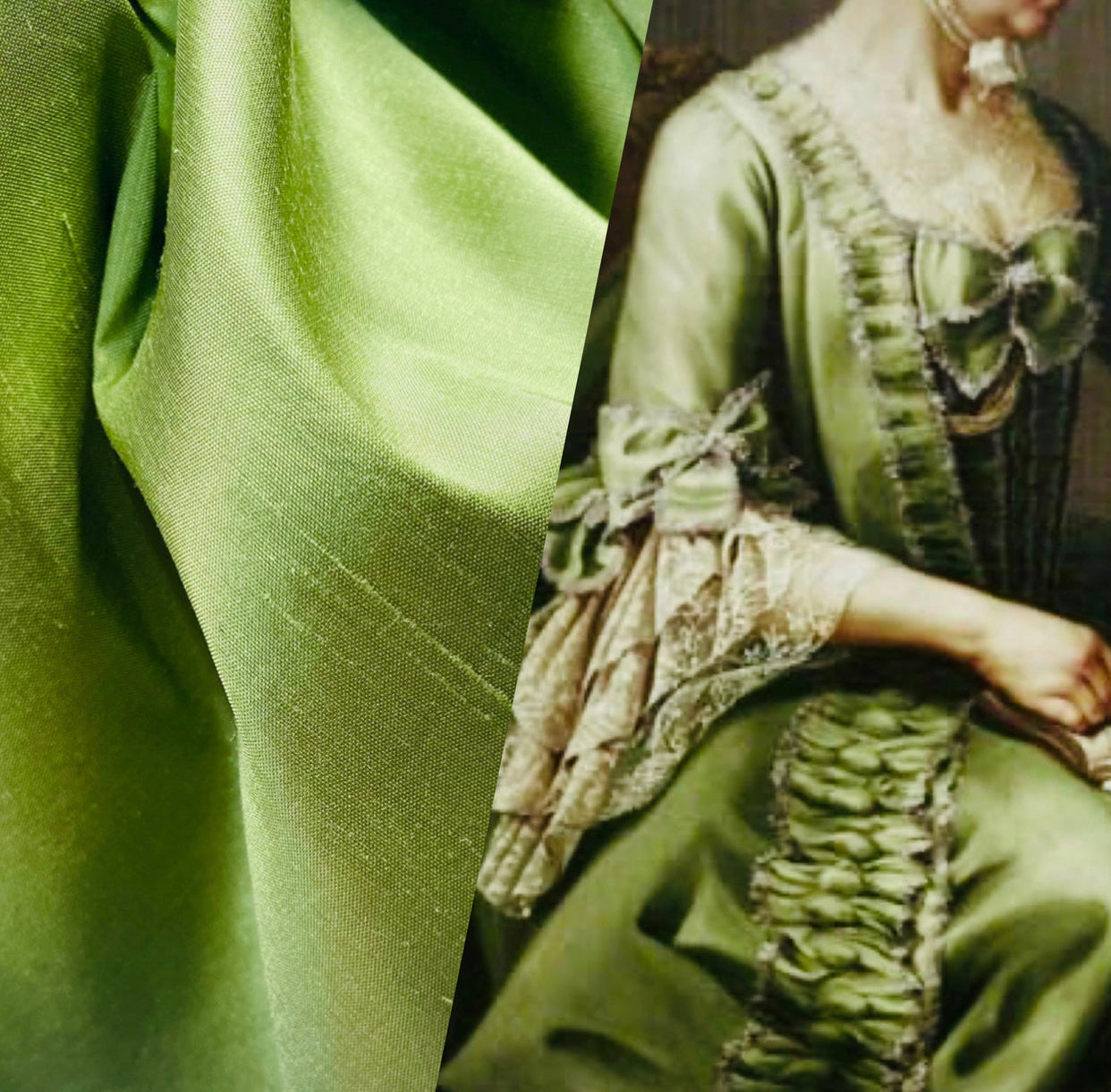 NEW Restocked!!! Duchess Mable Designer 100% Silk Dupioni Fabric in Solid Leaf Green