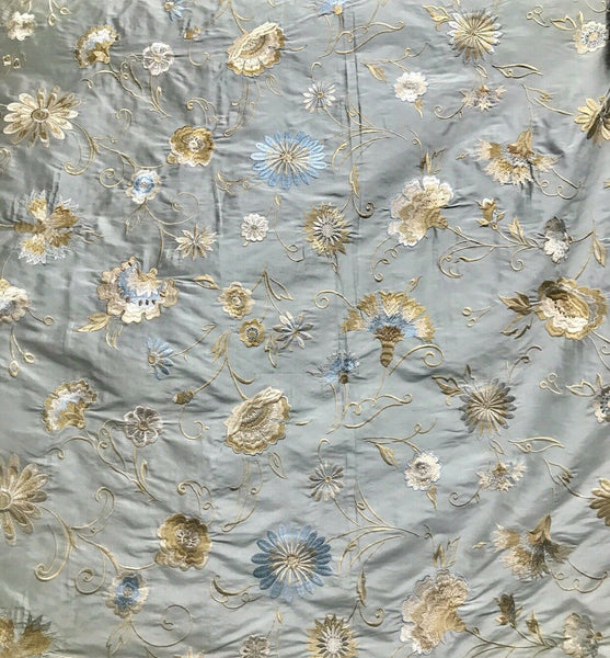 SALE! Novelty 100% Silk Taffeta Embroidered Fabric - India- Floral Grey