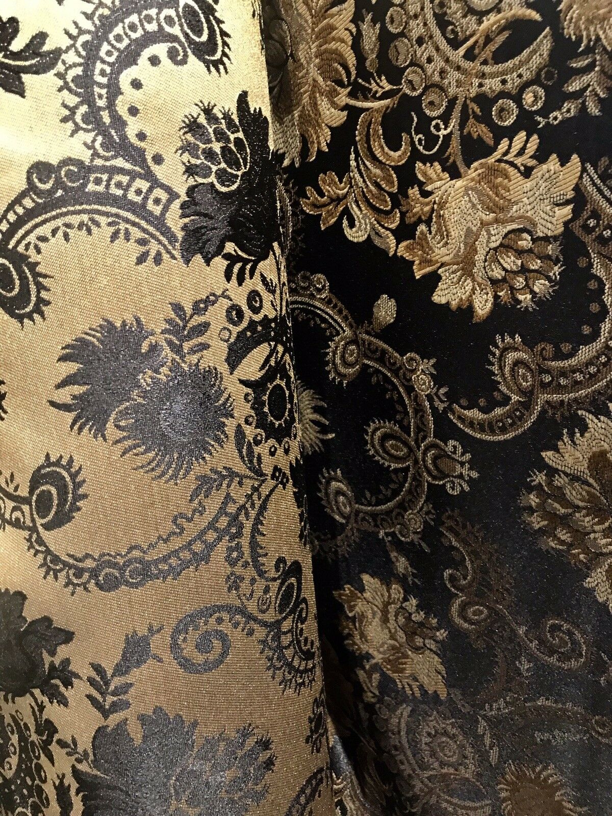 NEW Designer Brocade Jacquard Fabric- Black Gold Floral- Neoclassical