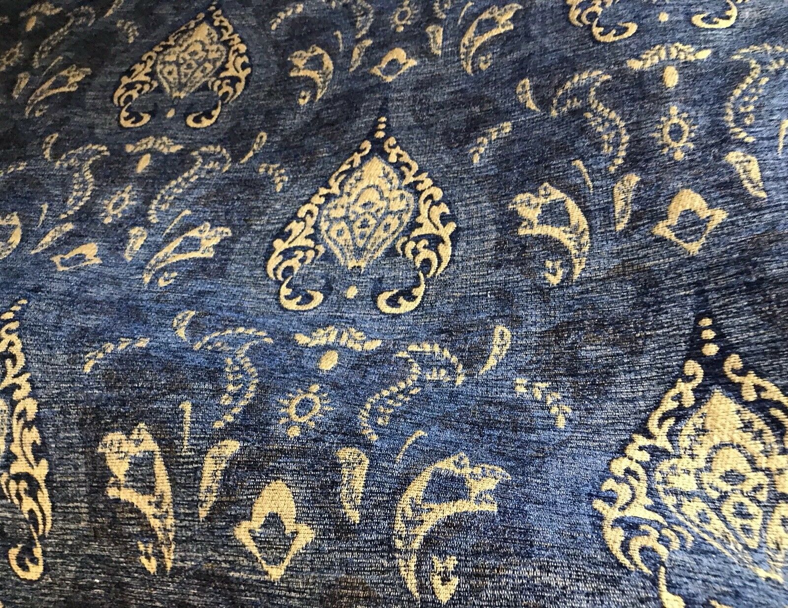 SALE! Designer Upholstery Chenille Velvet Fabric - Blue Gold LLPCB001 | www.fancystylesfabric.com