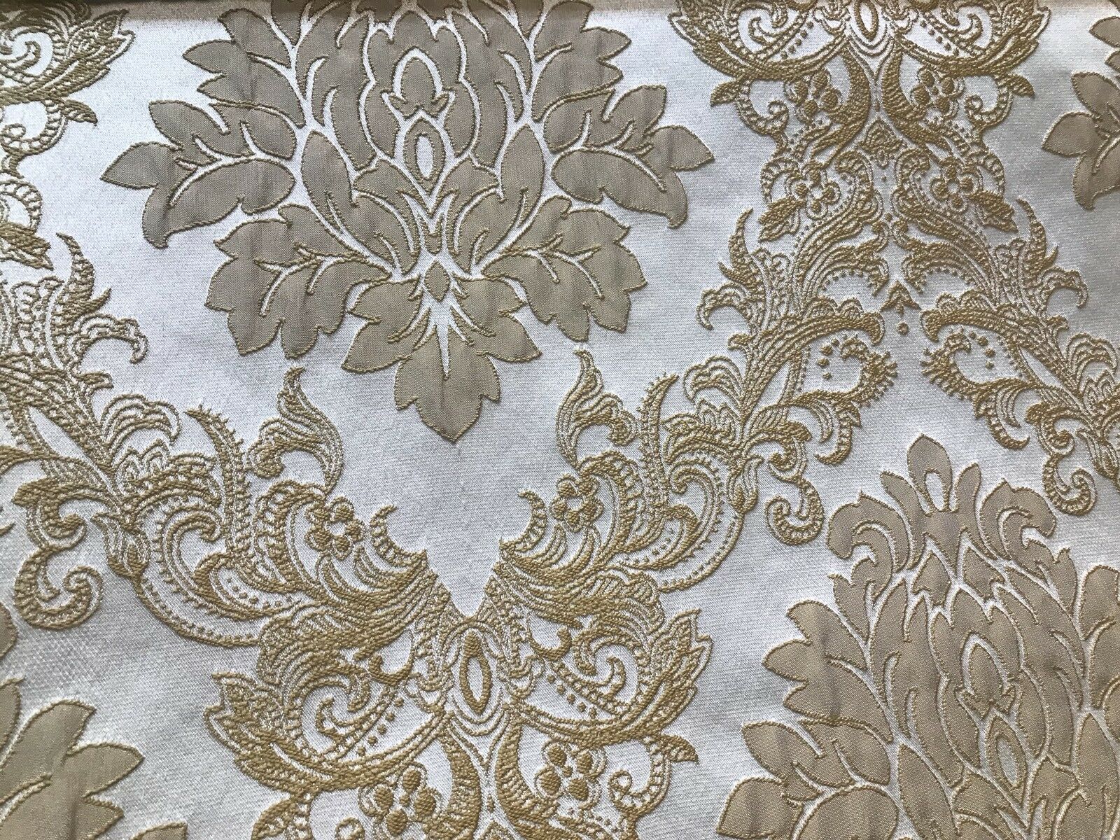 Princess Gemma Designer Brocade Satin Fabric Antique Gold And White