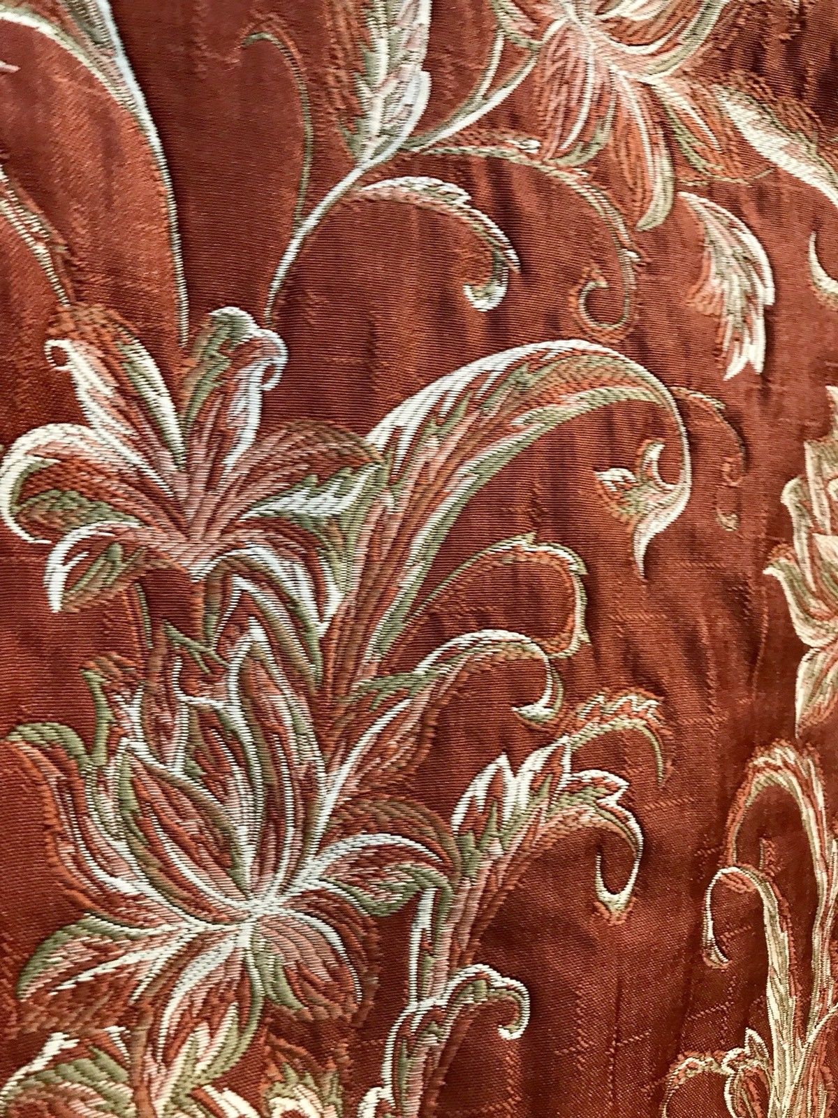 SWATCH 4” X 7” - Quilted Brocade Floral Upholstery Fabric- Rust Brick