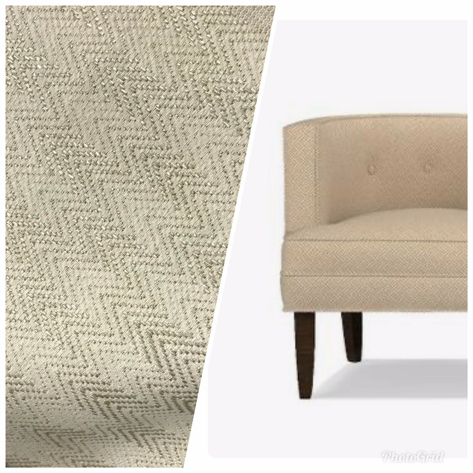 Countess Claire Designer Upholstery Herringbone Chevron Pattern Tweed Fabric -Beige Natural