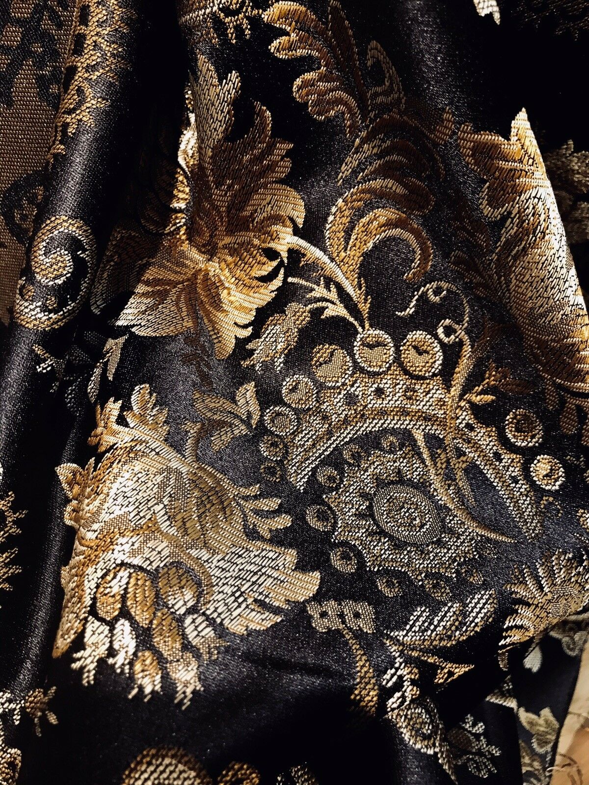 NEW Designer Brocade Jacquard Fabric- Black Gold Floral- Neoclassical ...