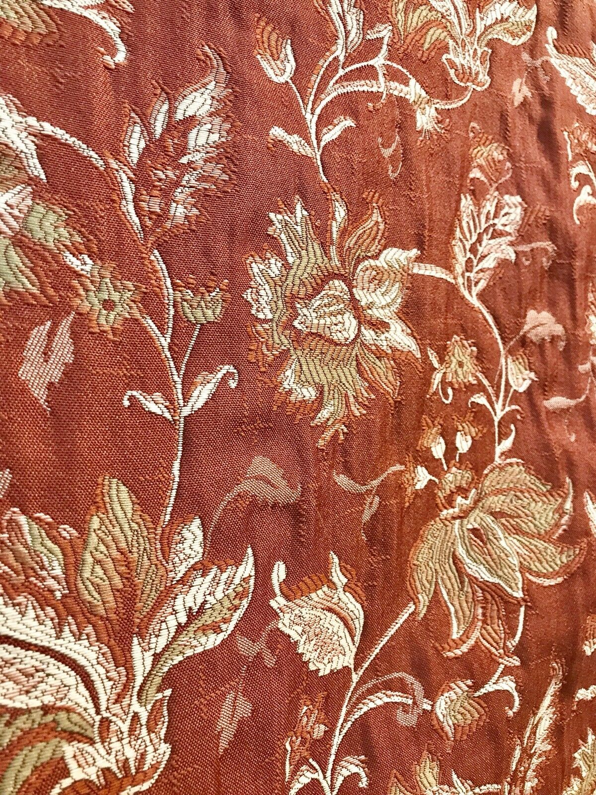 NEW! Designer Quilted Brocade Floral Upholstery Fabric- Rust Brick Red | www.fancystylesfabric.com