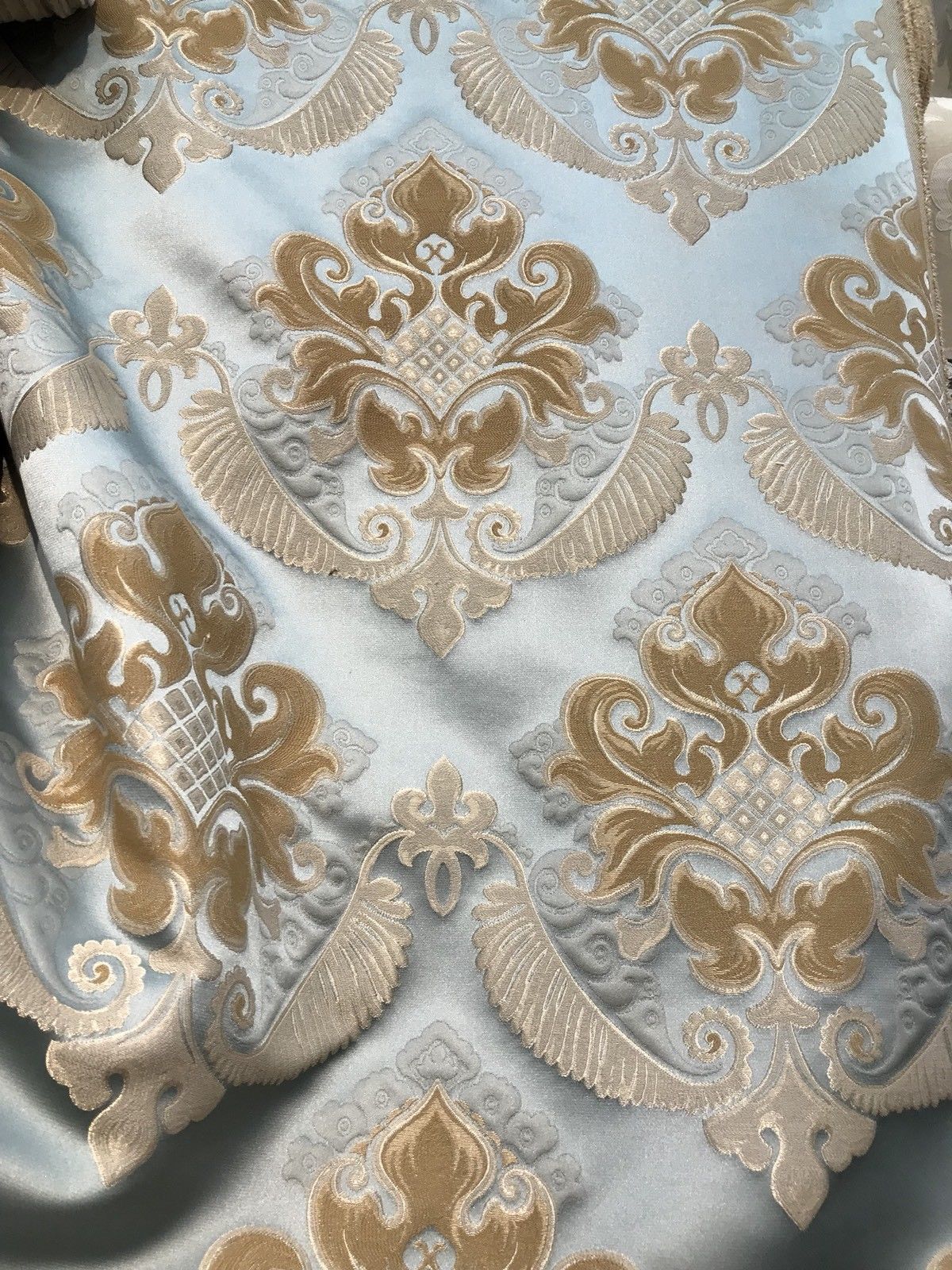 Duchess Elvina Designer Brocade Satin Fabric- Antique Blue & Honey ...