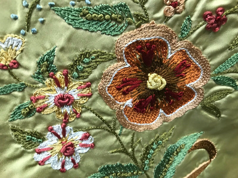 SALE! 100% Silk Taffeta Fabric - Made in Italy- Floral Embroidered Gold ...