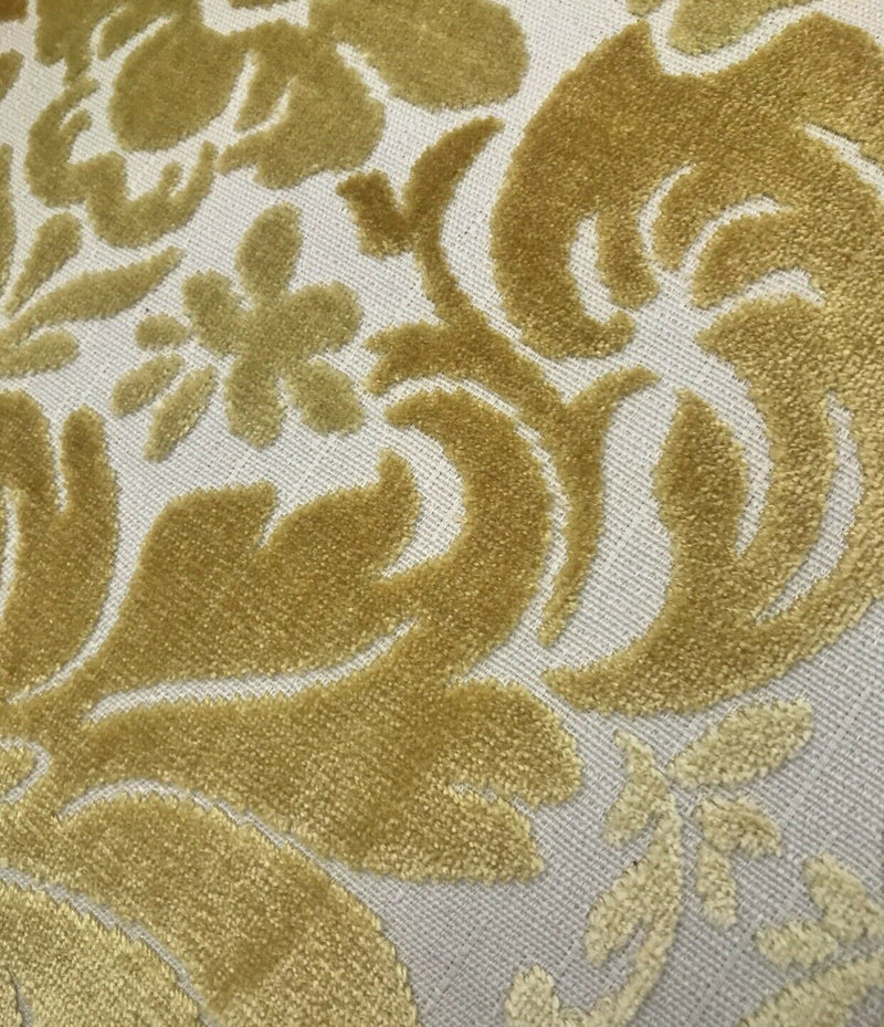 Italian Burnout Floral Chenille Velvet Upholstery Fabric - Soft Yellow ...