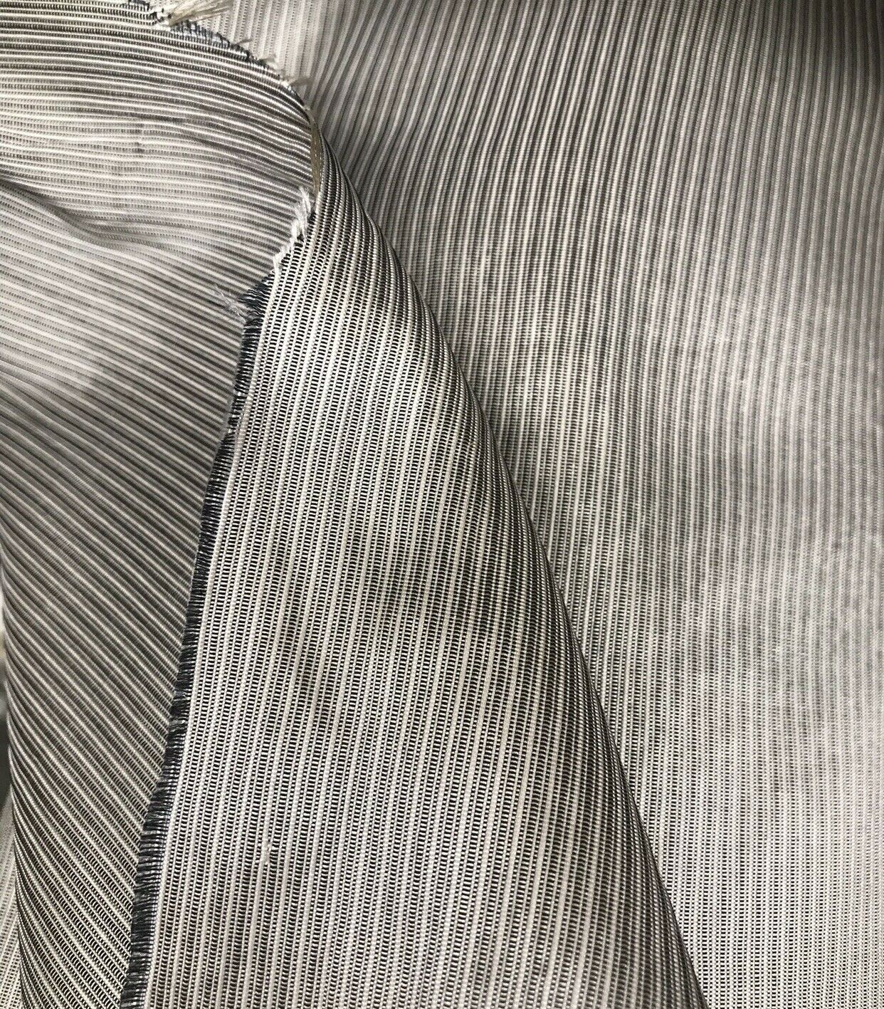 NEW SALE! Designer 100% Silk Dupioni Grey White Pinstripe Stripe Fabric ...