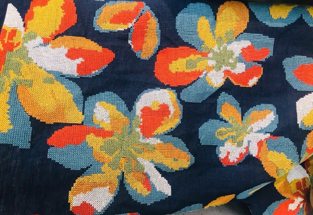 Lady Josie Novelty Cotton Oversized Floral Needlepoint Fabric- Blue-By ...