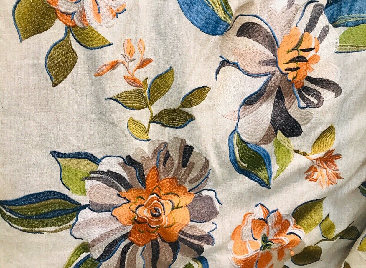 Novelty Cotton Oversized Floral Embroidery Fabric- Flax By The Yard