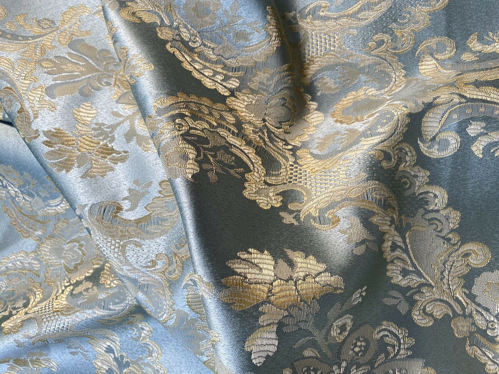 NEW! Designer Brocade Jacquard Fabric- Antique Duck Egg Blue Gold ...