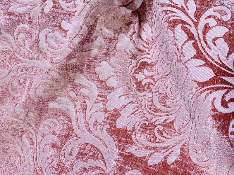 NEW Queen Isabella Designer Damask Burnout Chenille Velvet Fabric Rose Pink - Fancy Styles Fabric Pierre Frey Lee Jofa Brunschwig & Fils