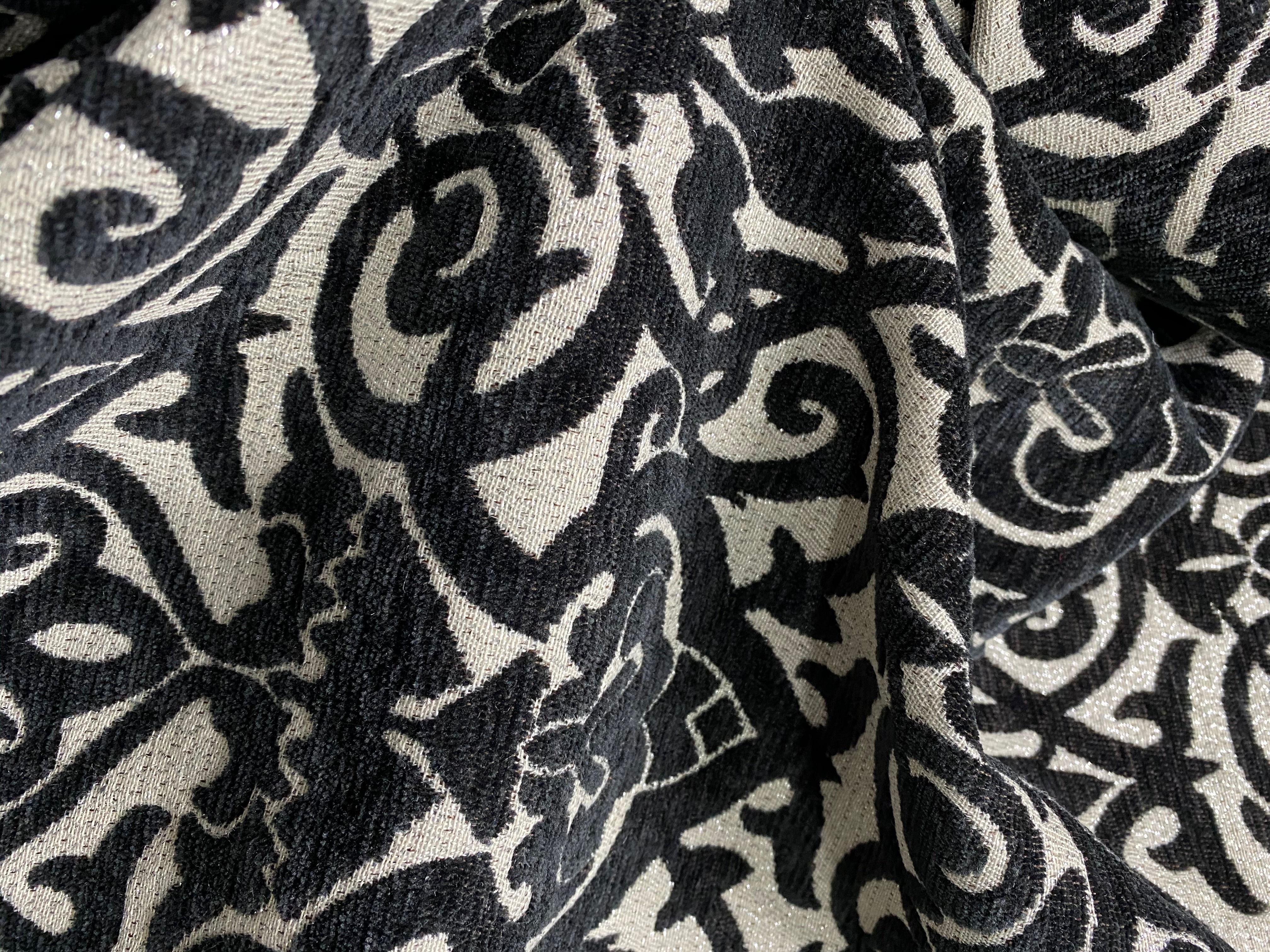 NEW Designer Damask Burnout Velvet Fabric - Black and Silver | www ...