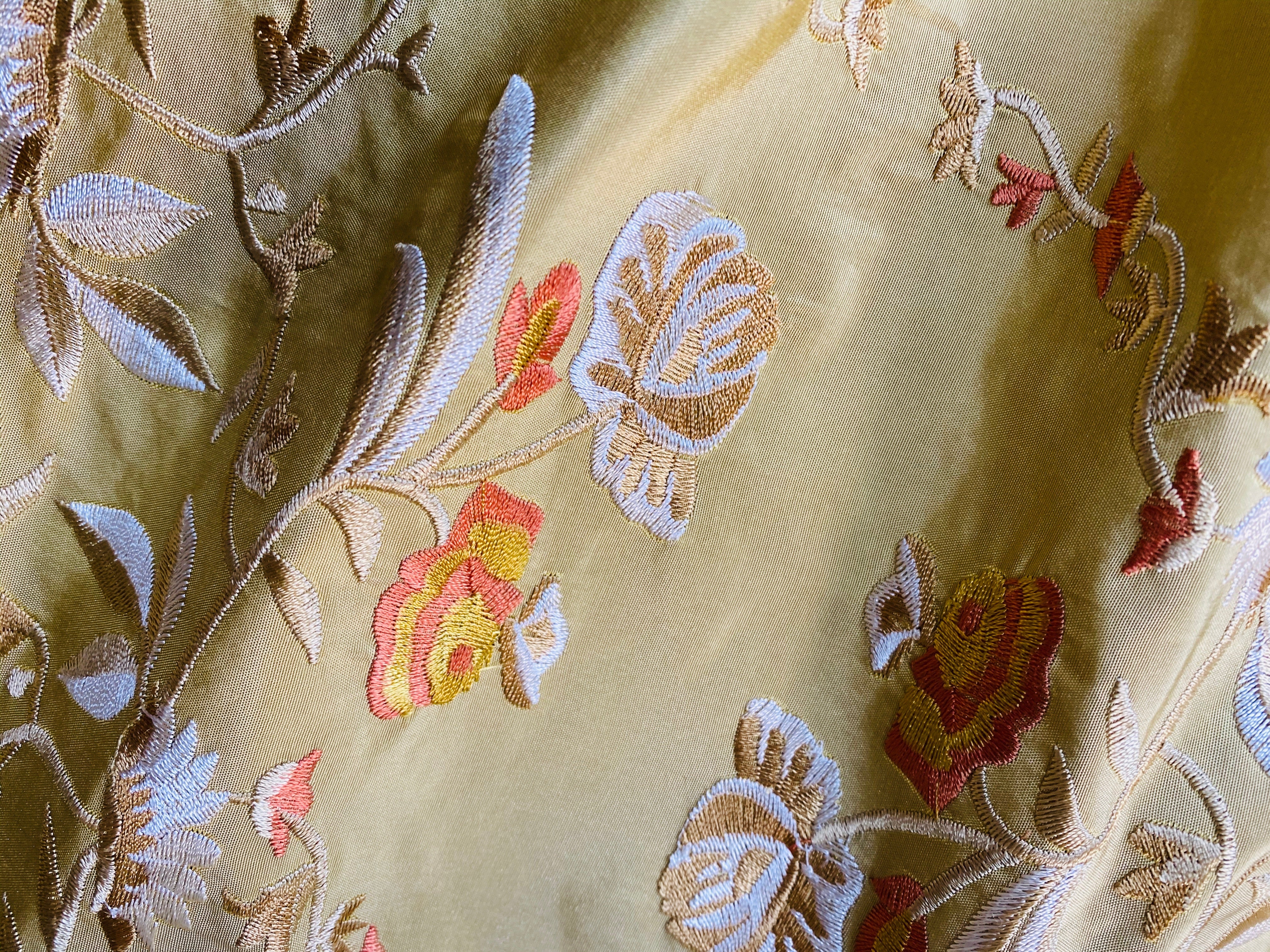 NEW Designer 100% Silk Taffeta Embroidery Fabric - Antique Yellow Gold