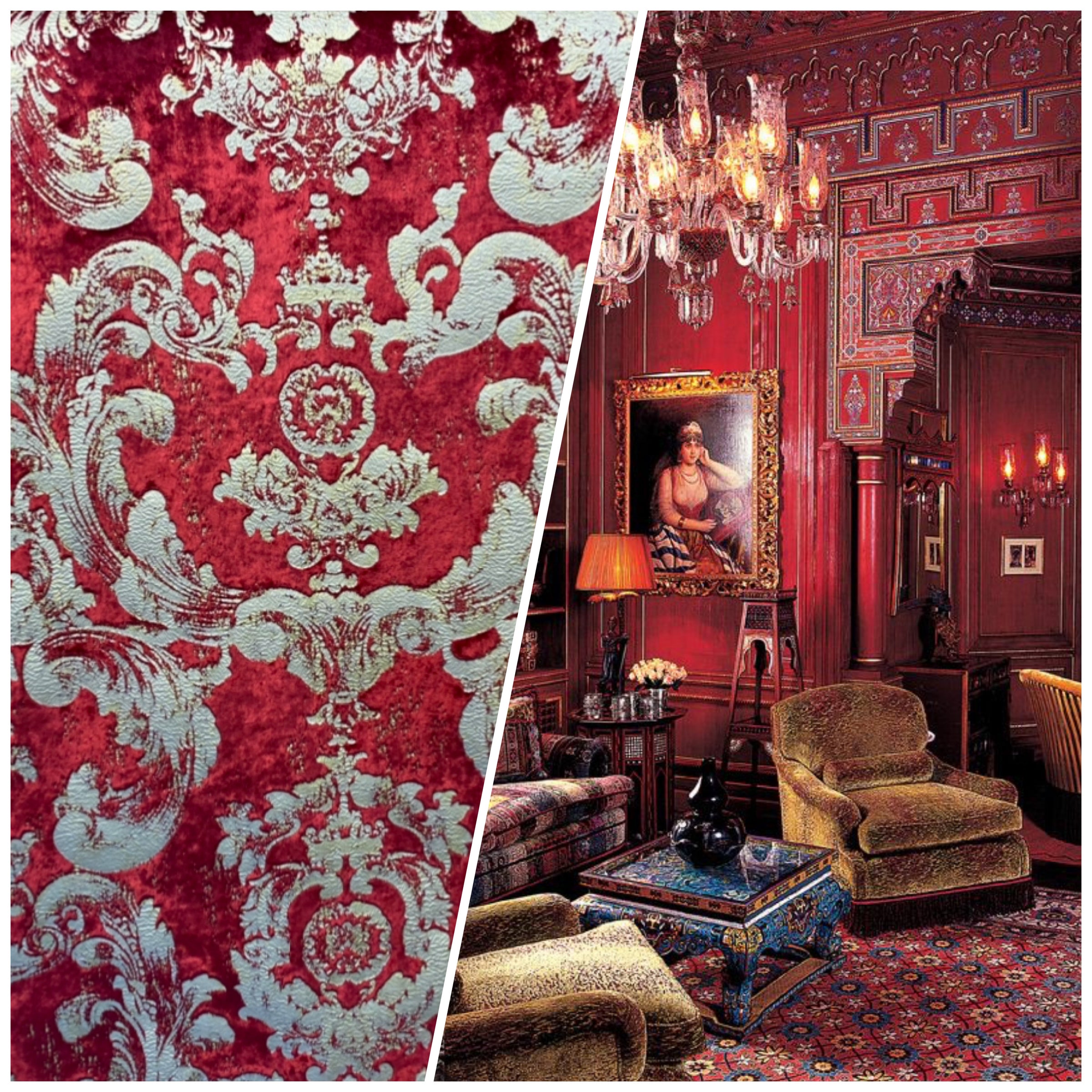 Queen Renee Burnout Antique Fabric Red & Gold |