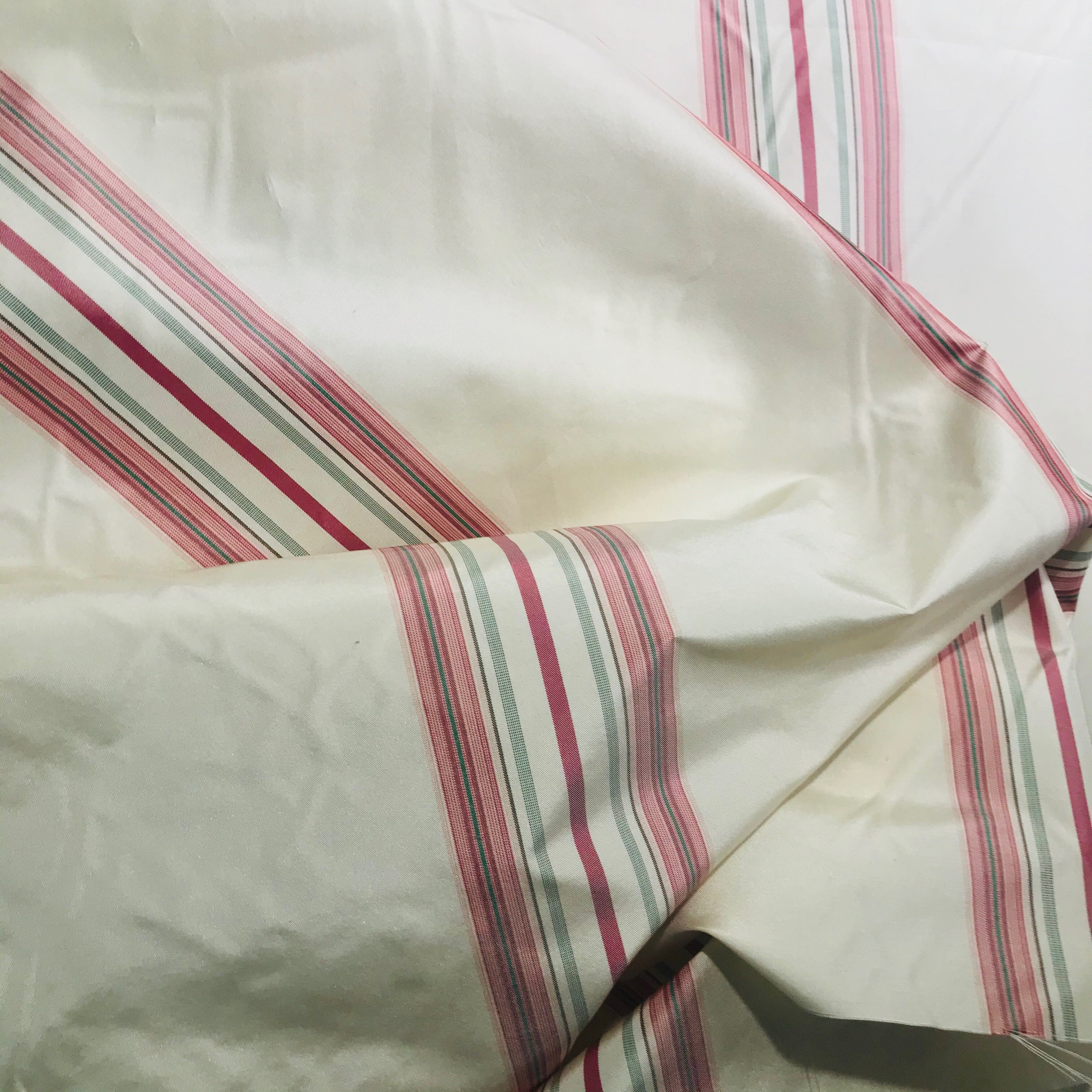 NEW 100/% Silk Taffeta Striped Ivory and Pink