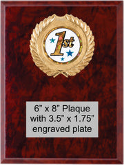 Marble Finish plaque with 1st place plaque mount and engraved plate.