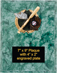 Green Marble Finish Plaque with baseball plaque mount.