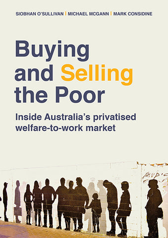 Cover of Buying and Selling the Poor showing the title above a queue of people in sihouette at the bottom of the cover.. 